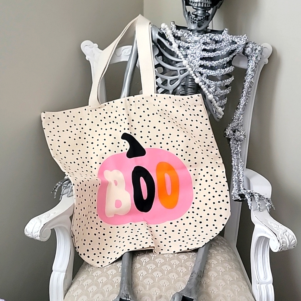 Pink Pumpkin Boo Large Canvas Bag